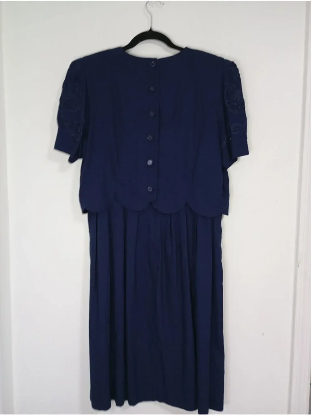 Vintage Plaza South Petites Navy Blue Embellished Dress Button Details Size 12